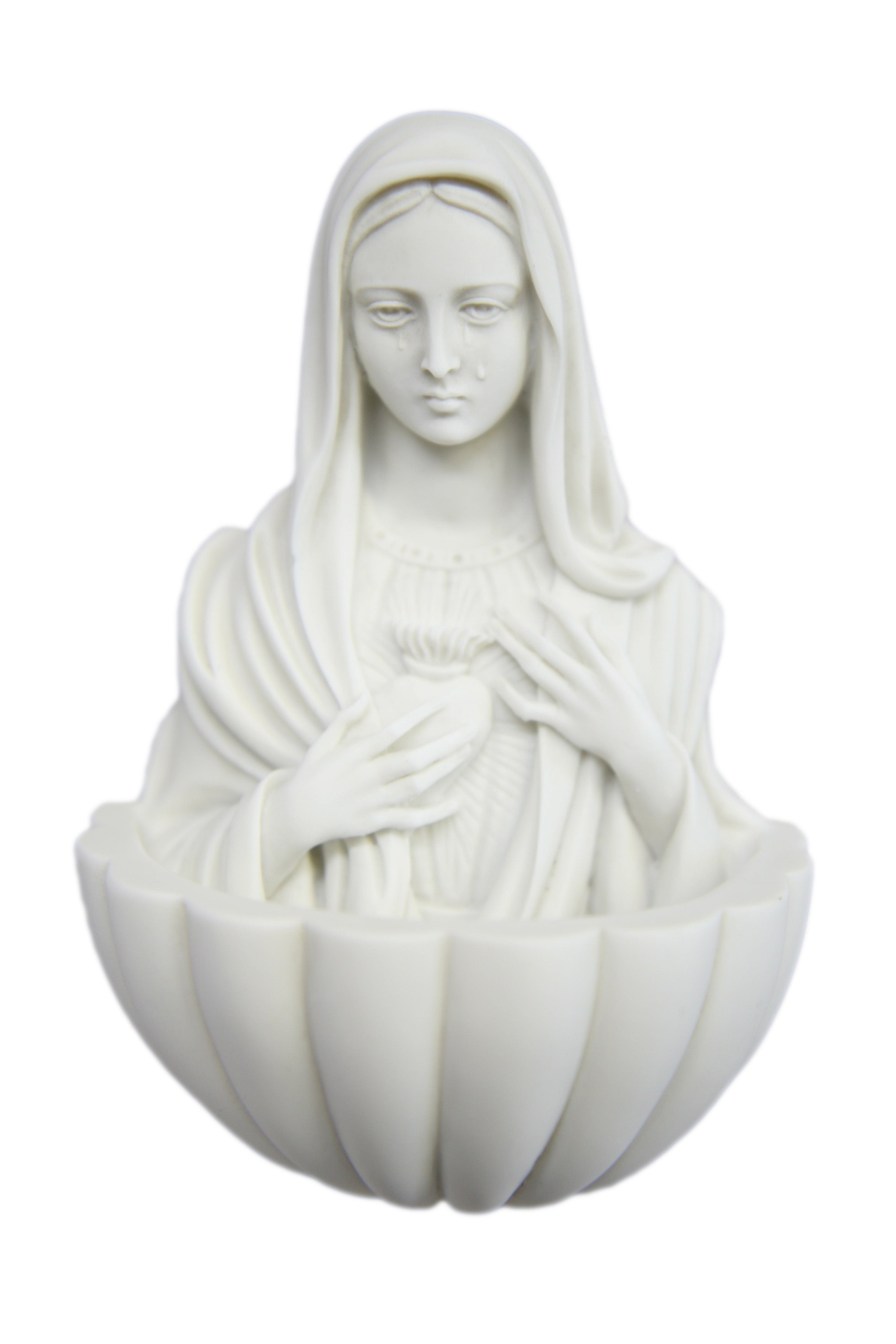 5.25" Immaculate Heart of Mary Virgin Mary Holy Water Font Statue Wall Hanging Religious Catholic