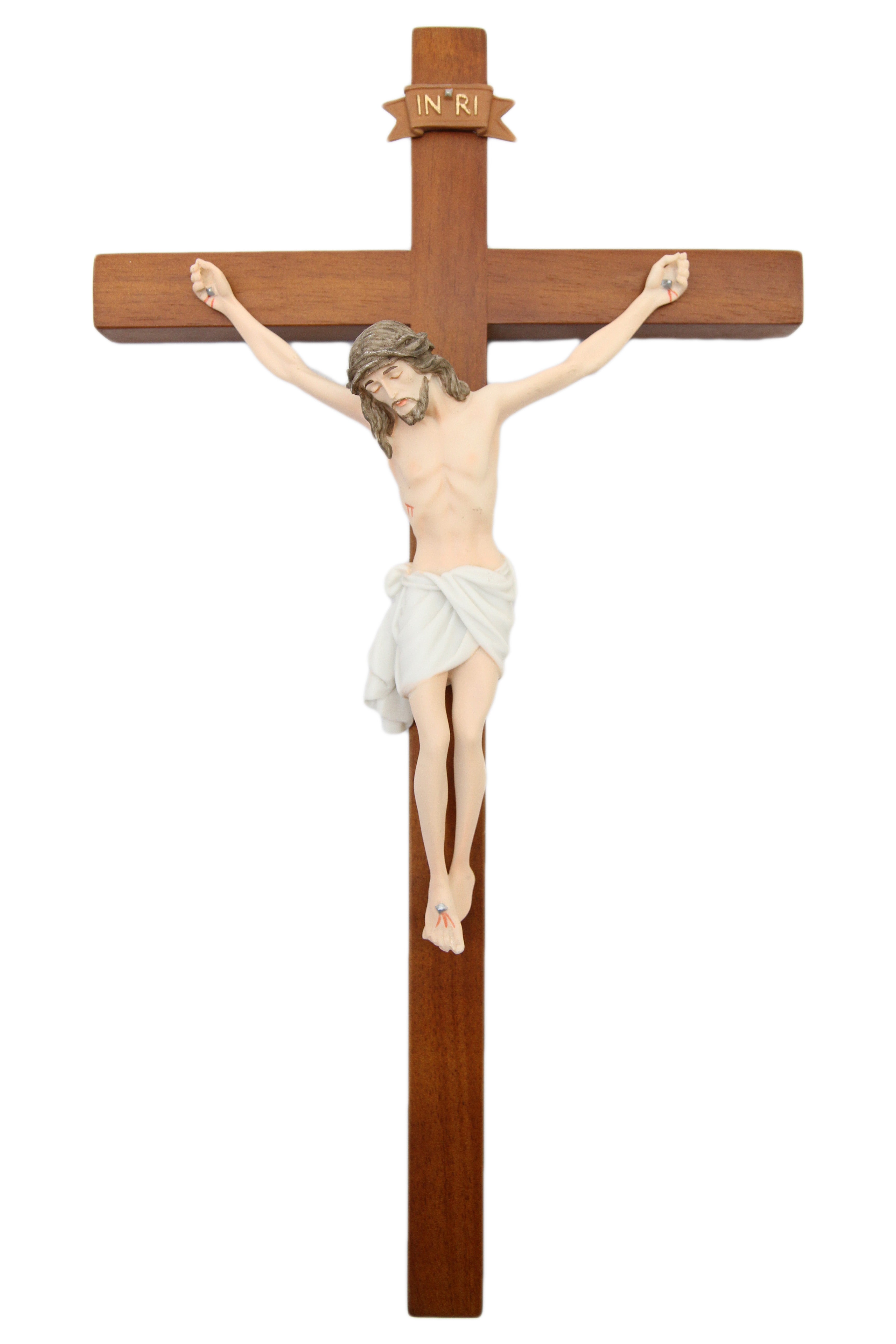 17 Inch Wall Hanging Crucifix Cross Jesus Statue Catholic Vittoria Made in Italy Wood Hand Painted