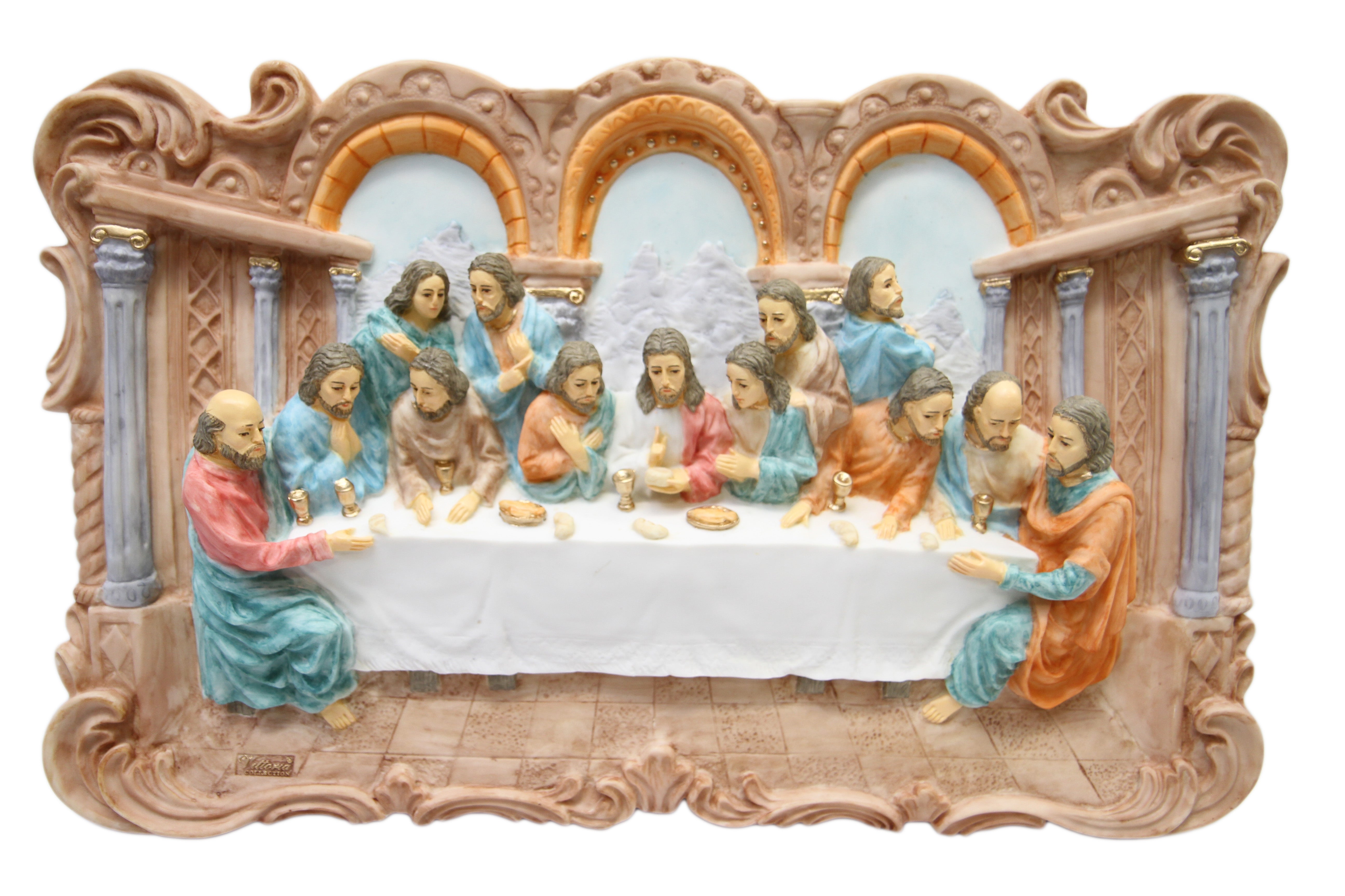 20" x 14.25" The Last Supper Statue Wall Hanging Plate Catholic Religious Sculpture Hand Painted