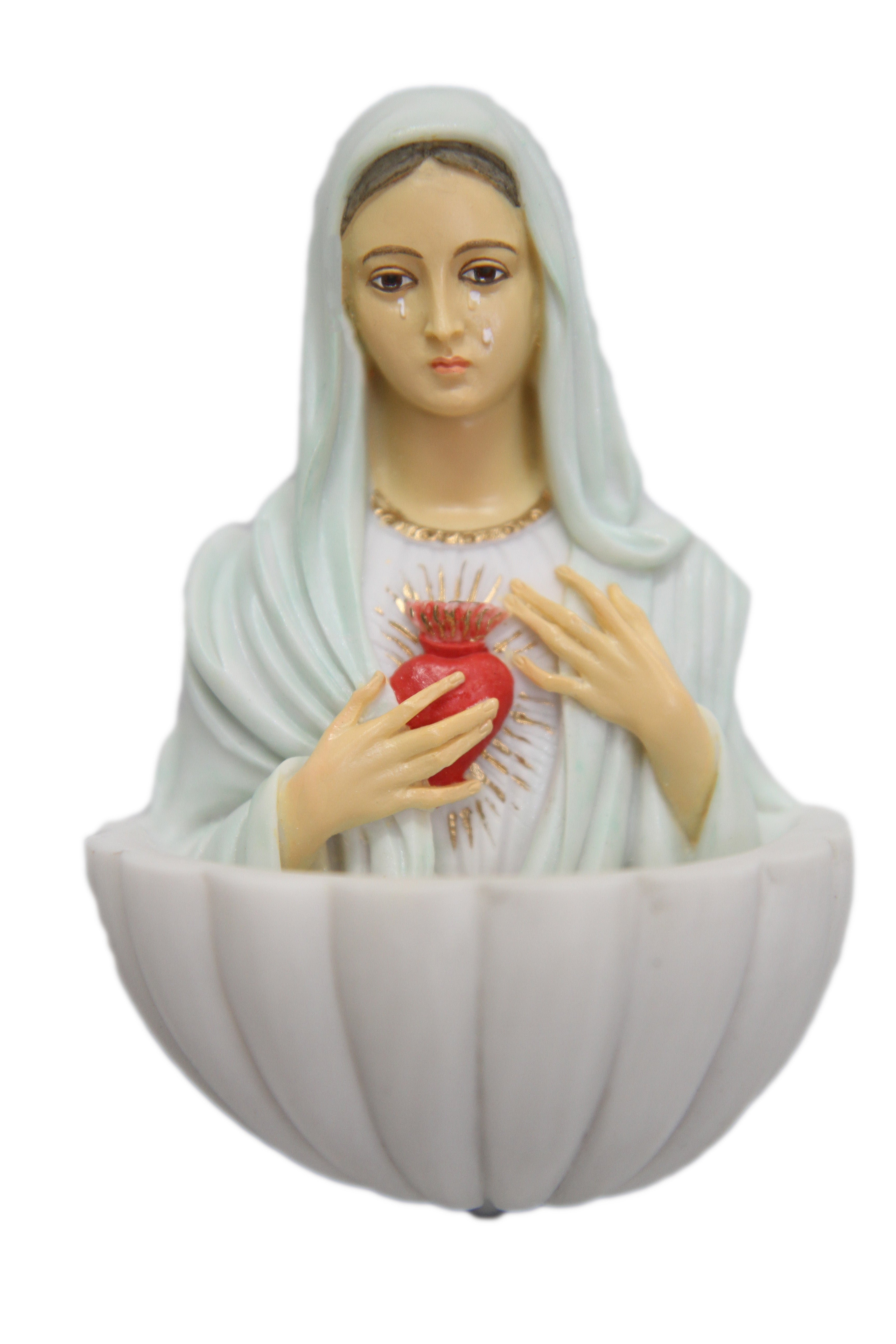 5.25" Immaculate Heart of Mary Virgin Mary Holy Water Font Statue Wall Hanging Religious Catholic