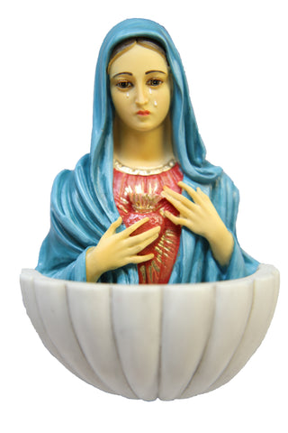 5.25" Immaculate Heart of Mary Virgin Mary Holy Water Font Statue Wall Hanging Religious Catholic