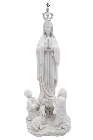 14 Inch Our Lady of Fatima with Shepherd Children Catholic Statue Metal Crown