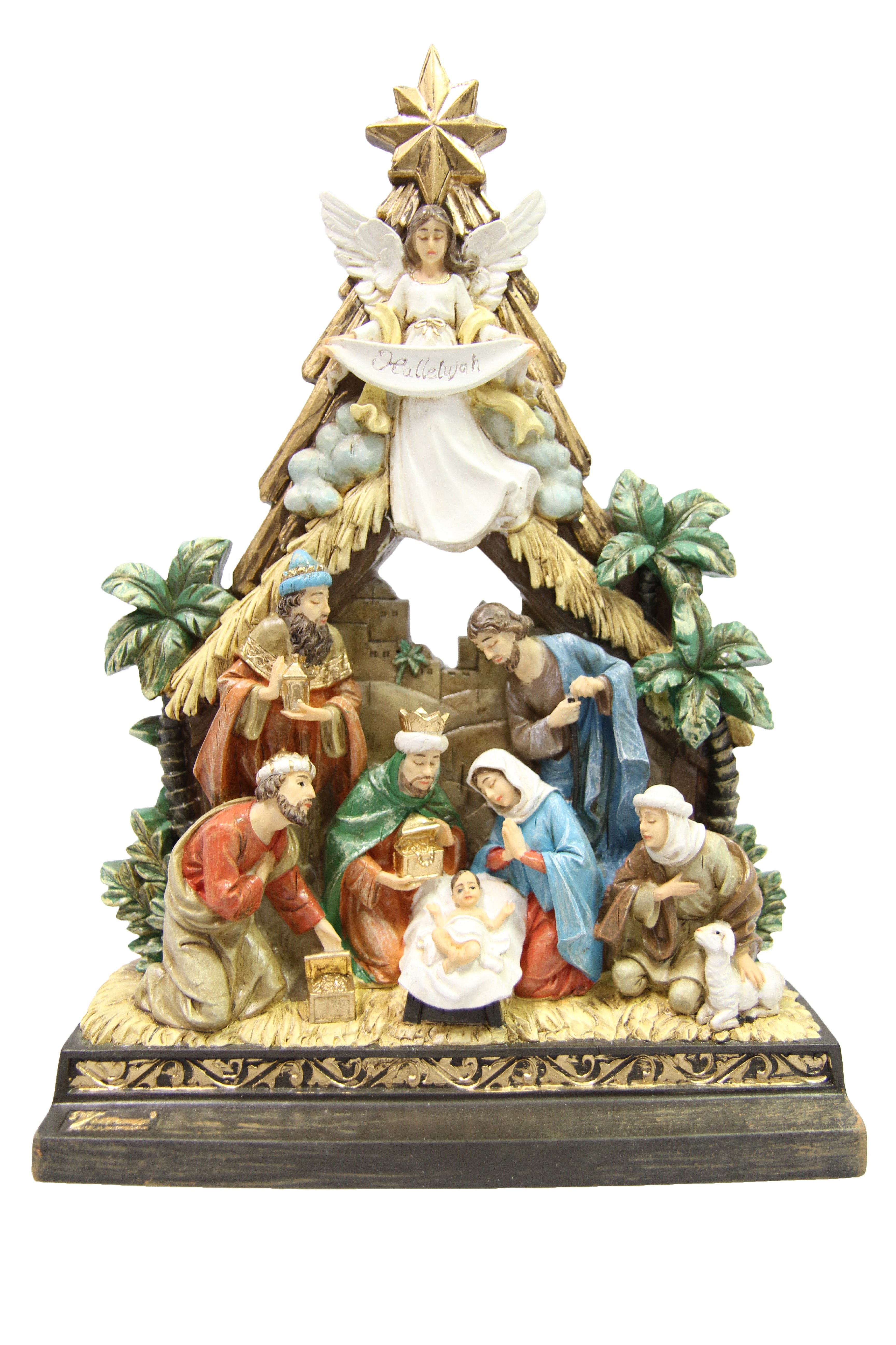 11 inch Nativity Set Scene with Manger Baby Jesus Joseph Mary Three Kings Catholic Religious Statue Sculpture Figurine Christmas Vittoria Collection Made in Italy